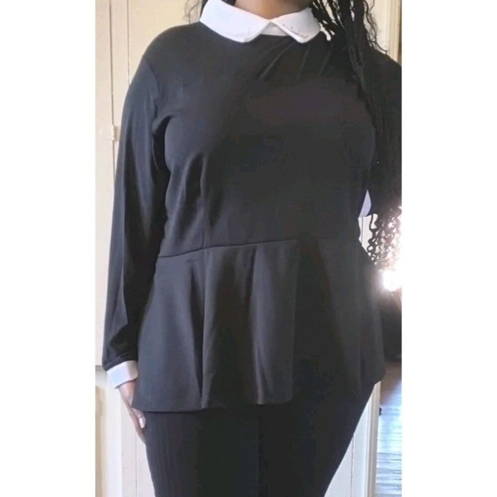 Ashley Stewart Black White Chic Blouse Rhinestone Accents Plus Size Wm 22/24 NWT
